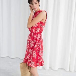 & other stories sleeveless red white floral frill dress size 4